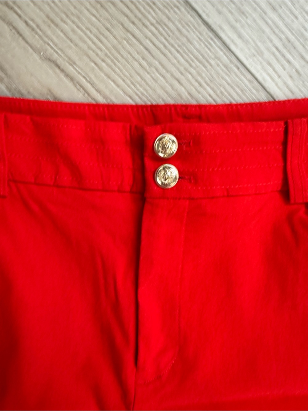 Chico's Red Ponte Capri Pants with Gold Button Detail - Picture 2 of 3